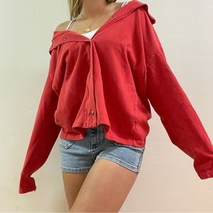 Eileen Fisher 100% Organic Cotton Red Zip/Button Up Sweater